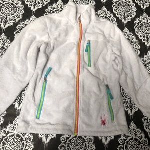 Girls white Spyder fleece jacket size large 8-10